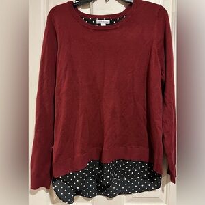 Croft & Barrow Women's Burgundy Sweater with Polka Dot Hem